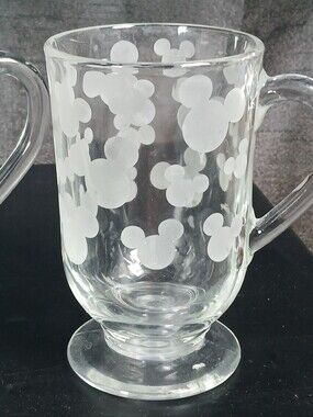 4 Disney Mickey Mouse Head Silhouette Etched Coffee Mug Libbey 10 oz glass